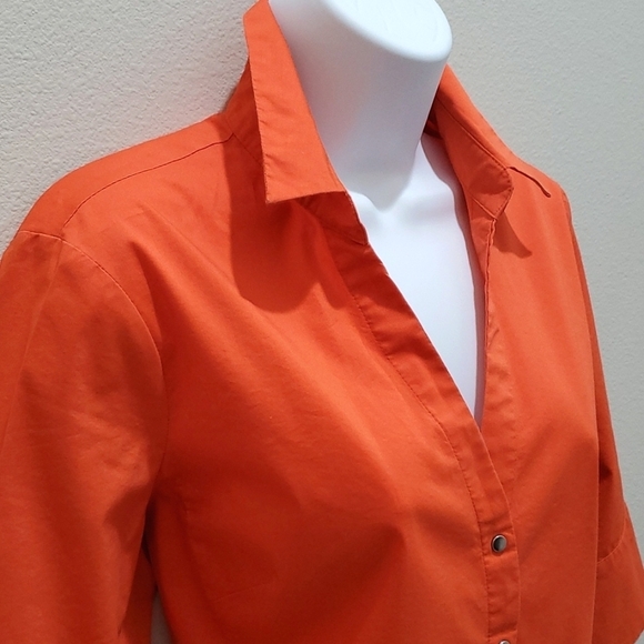7TH AVENUE NY&COMPANY BUTTON DOWN SHIRT, Sz M, ORANGE, SHORT SLEEVE, STRETCH - Picture 2 of 13